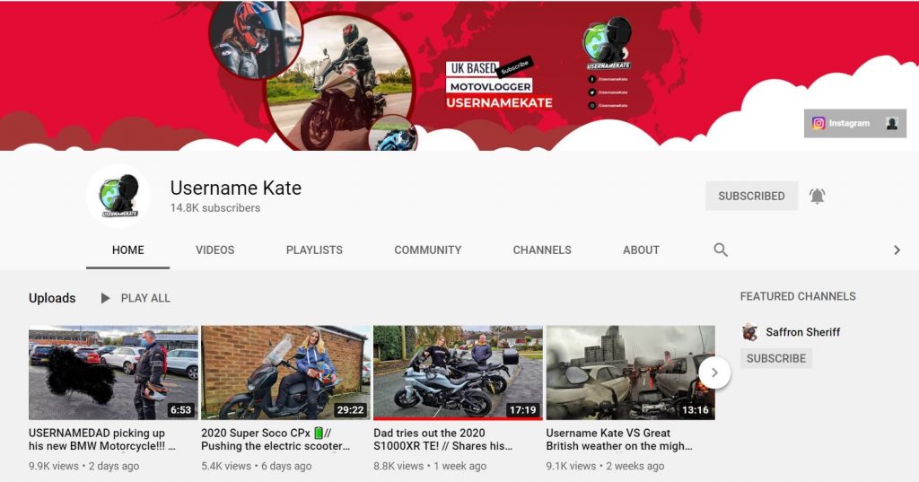 Username Kate - motorcycle vlogger