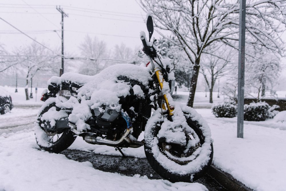 Motorcycle during a snow day