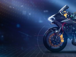Modern sports motorcycle technology concept with highlighted par