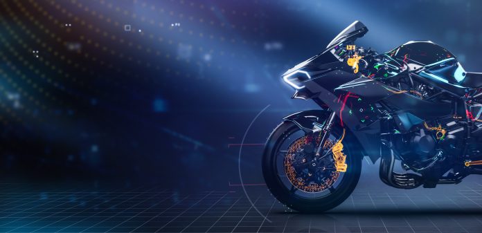 Modern sports motorcycle technology concept with highlighted par